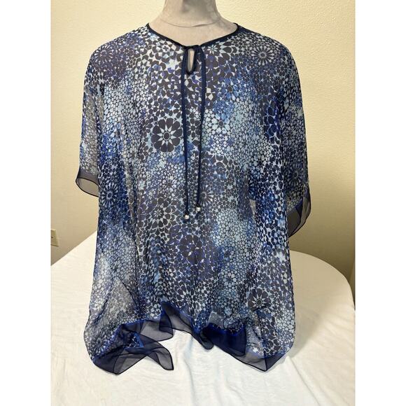 Catherines Women's One Size Blue Sheer Cover Up Swim Geometric Resort Beach Boho - Picture 1 of 7
